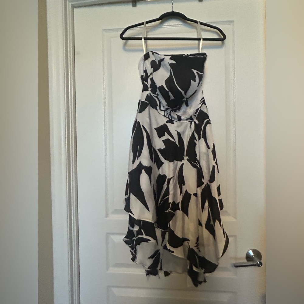 White House Black Market Strapless Black and White Floral Dress